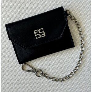 French Connection Bag Charm Key Chain Card Case Black New Logo Name W Chain